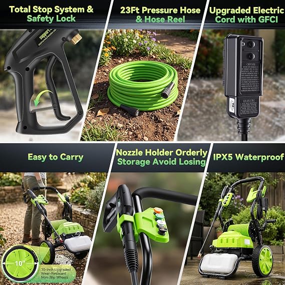 4800 PSI Pressure Washer Electric Power Washer, 1800W 2.8GPM High Pressure Washer, Professional Washer Cleaner, with 5 Nozzles,3L Soap Bottle and 23FT Hose, Best for Cleaning Cars,Driveways,Patios