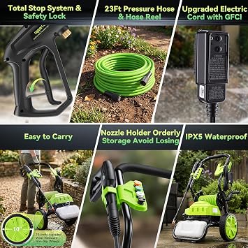 4800 PSI Pressure Washer Electric Power Washer, 1800W 2.8GPM High Pressure Washer, Professional Washer Cleaner, with 5 Nozzles,3L Soap Bottle and 23FT Hose, Best for Cleaning Cars,Driveways,Patios