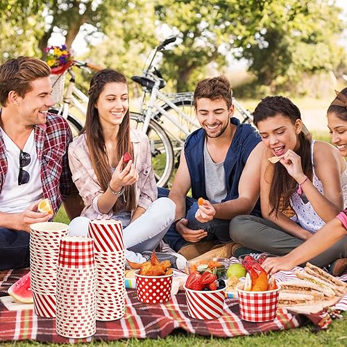 Miniatura 5 de Zubebe Paquete de 120 vasos de papel para helado desechables de 9 onzas, cuencos para aperitivos para alimentos calientes o fríos, a cuadros,