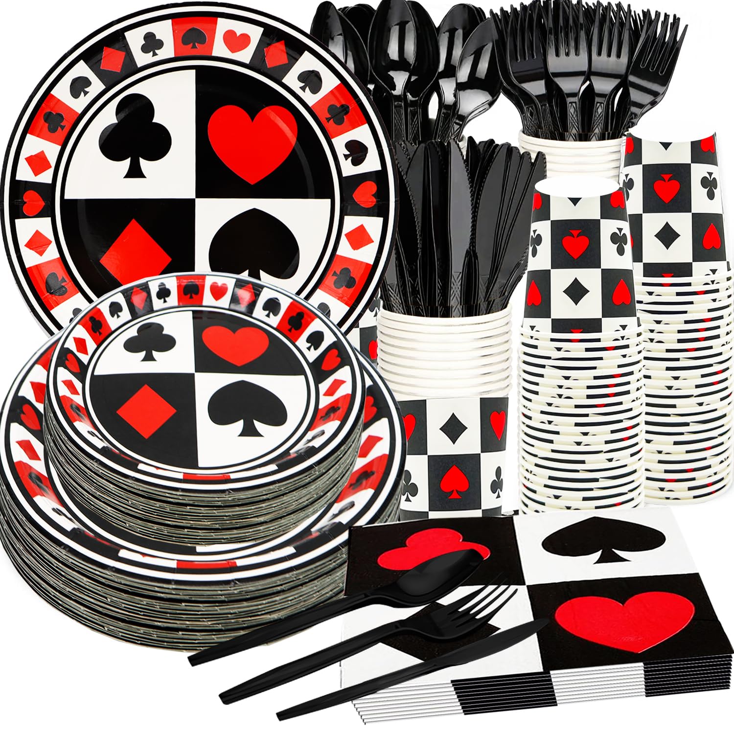 175Pcs Casino Party Supplies Casino Tableware Set 9"& 7"Casino Poker Paper Plates Casino Napkins Cups Knives Forks Spoons for Casino Night Poker Game Theme Casino Birthday Party Decorations |Serve25