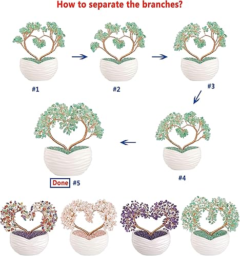 Miniatura 5 de GEHECRST Árbol de aventurina verde con cristales curativos de corazón, árbol de dinero, piedras preciosas de reiki, árboles bonsái de cuarzo, adorno