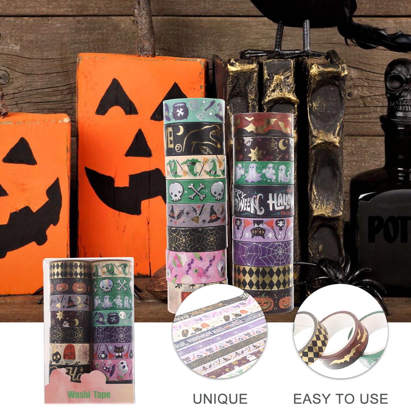 4 Juegos Cinta Washi Con Temática De Halloween Estampación En Caliente Y Collage De Papel Plateado Cinta Decorativa 16 Piezas Cinta Reflectante Para Envolver 16 rollos * 4