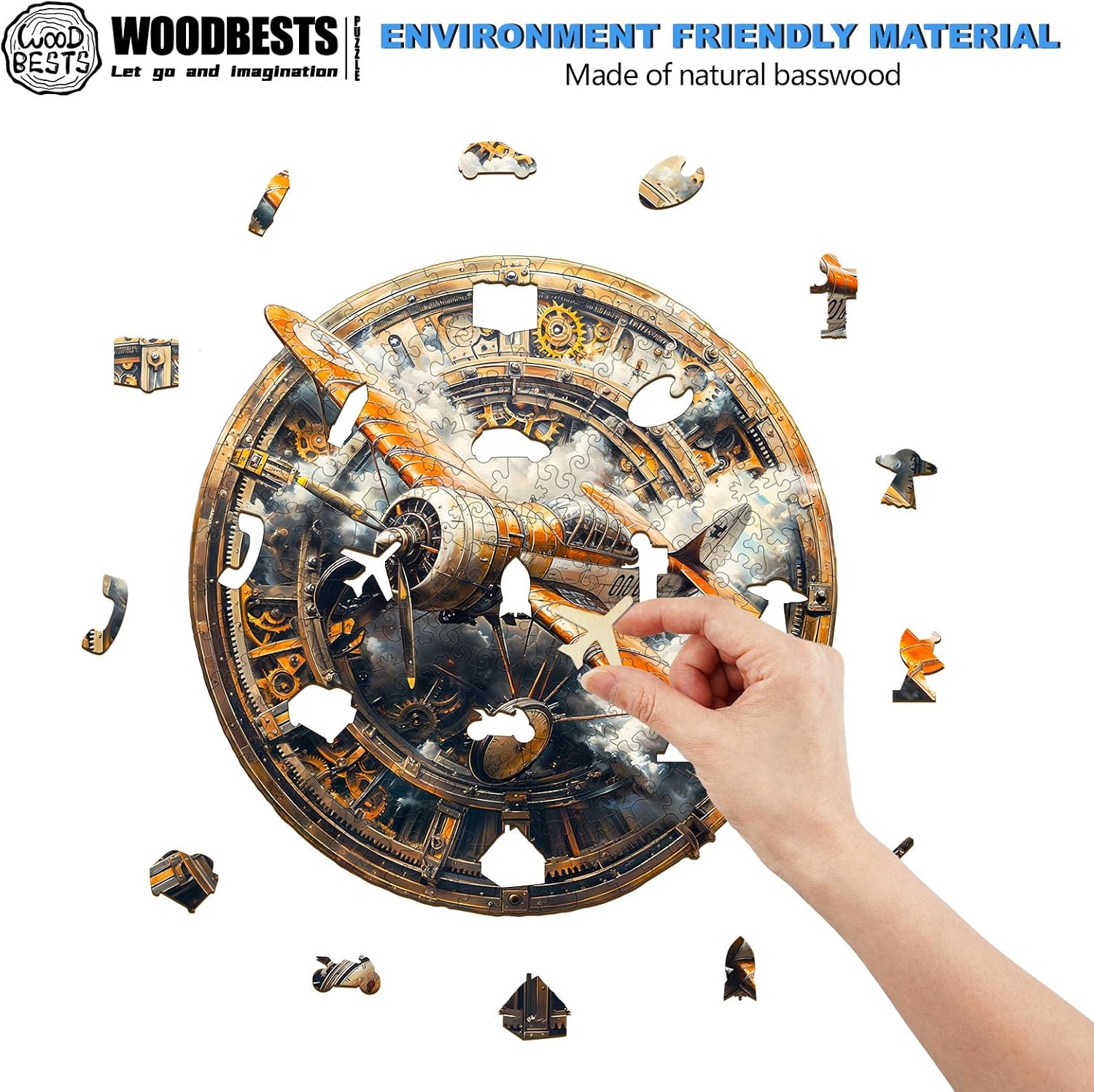WOODBESTS Wooden Puzzles for Adults (100 Piece, S, 8.5"x8.3") Vintage Aircraft Wood Puzzle Adult, Unique Wooden Animal Jigsaw Puzzles, Family Game and Birthday Gifts for Friend