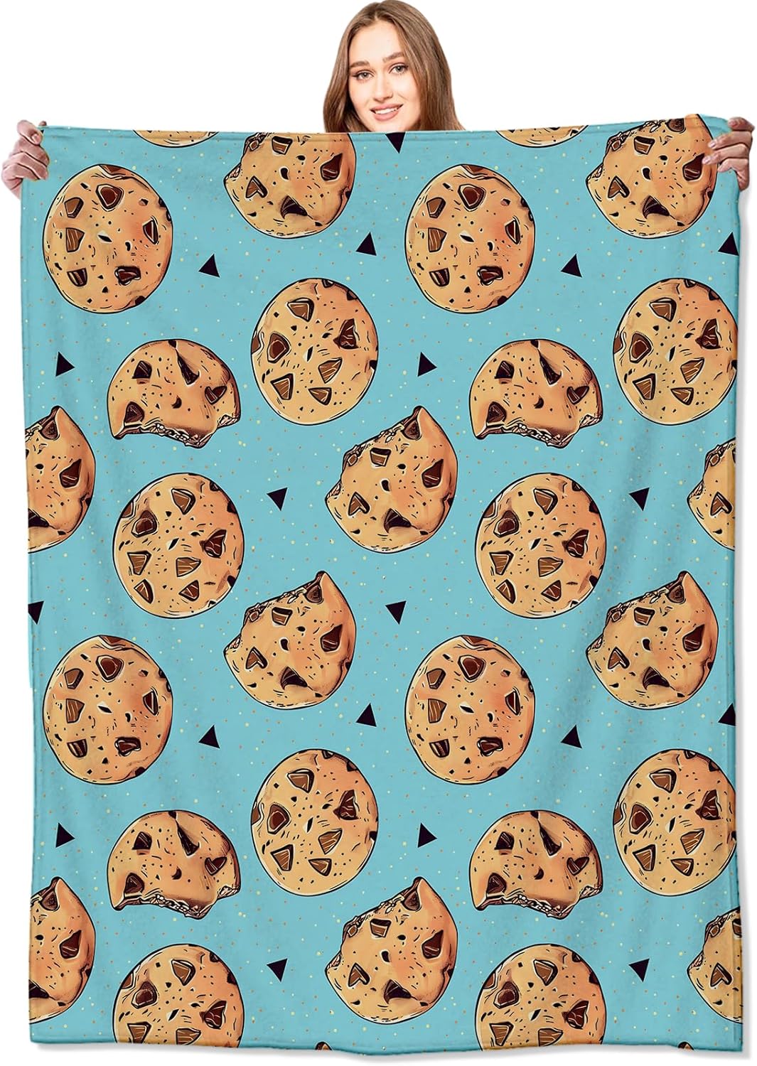 Sweet Cookie Blanket Fun Chocolate Blue Throw Blankets,Birthday Gifts for Girls Women & Dessert Lovers,Lightweight Soft Fleece Cozy for Sofa Couch Bed Room Travel Decor 60x80in