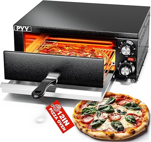 PYY Horno eléctrico para pizza de 12 pulgadas, para encimera, para interiores, máquina para hacer pizza comercial para el hogar con temporizador,