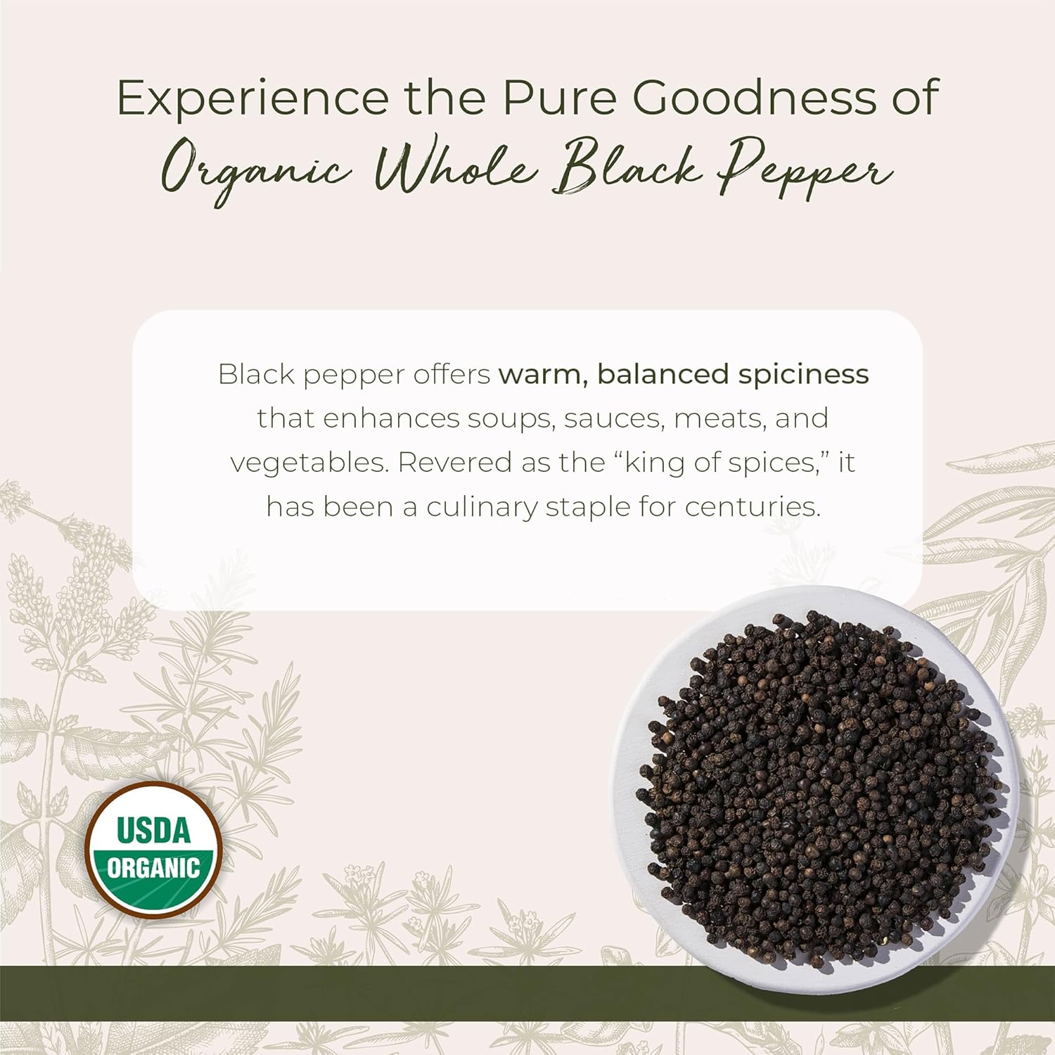 Starwest Botanicals Organic Whole Black Pepper - Black Peppercorns for Grinder Refill, Sourced from India, Sri Lanka, & Vietnam, Certified Kosher, Non-GMO - Bulk 1 lb Bag