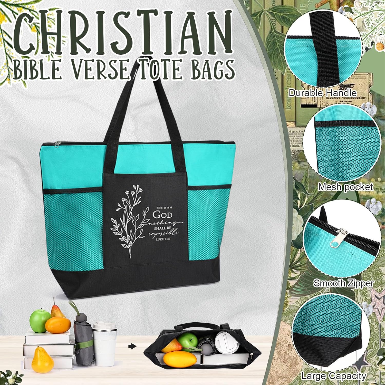 Paterr 10 Pcs Christian Tote Bags Bulk with Pocket Zipper for Women Bible Church Mothers Day Gifts(Colorful,Boho) - Image 5