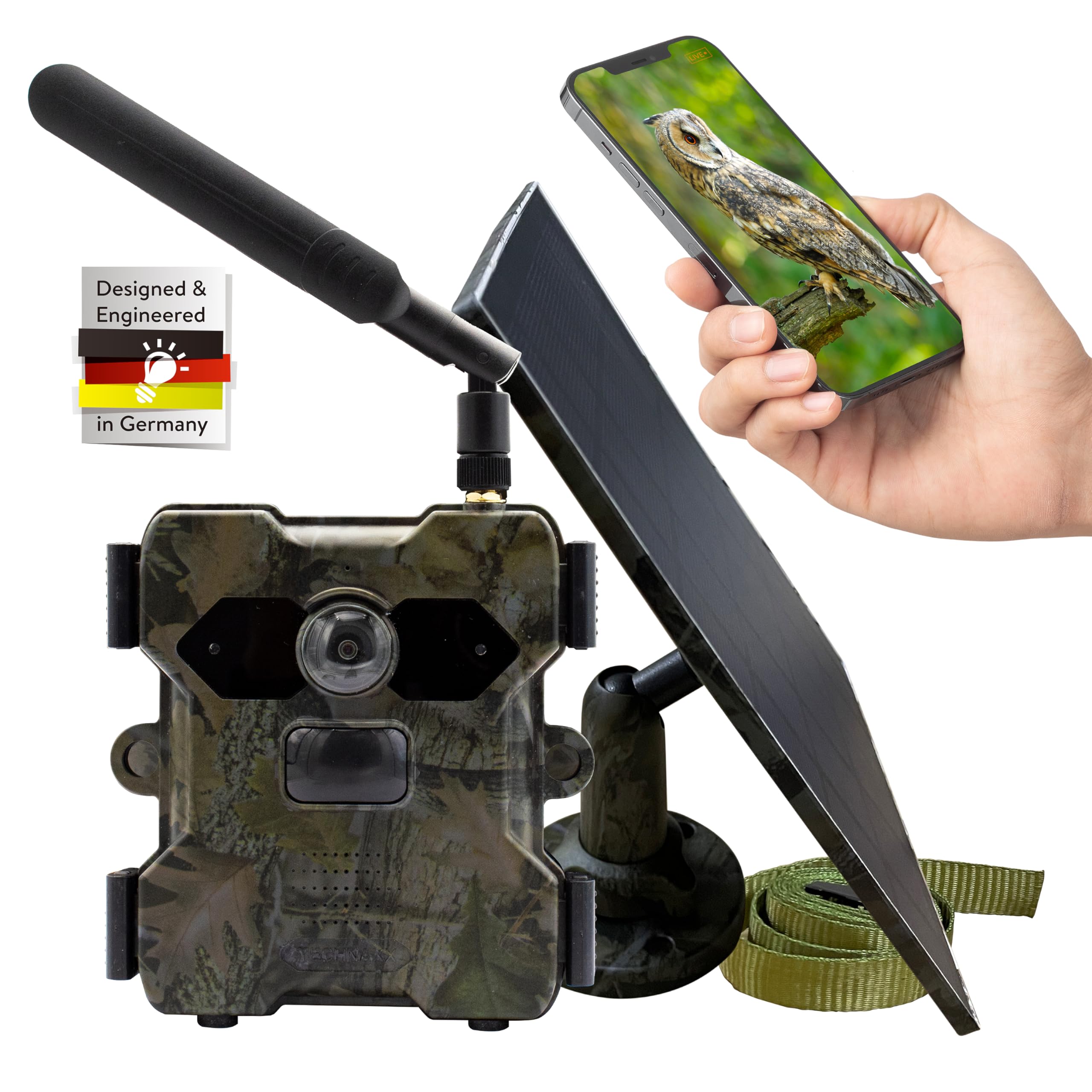 Technaxx 4G Wildkamera TX-189 + 5W Solar Panel - 4MP FullHD Video Auflösung, PIR Bewegungsmelder, 18000 mAh Akku, Nachtsicht, 4G Mobile Netzwerkverbindung, Betrachtungswinkel 100°