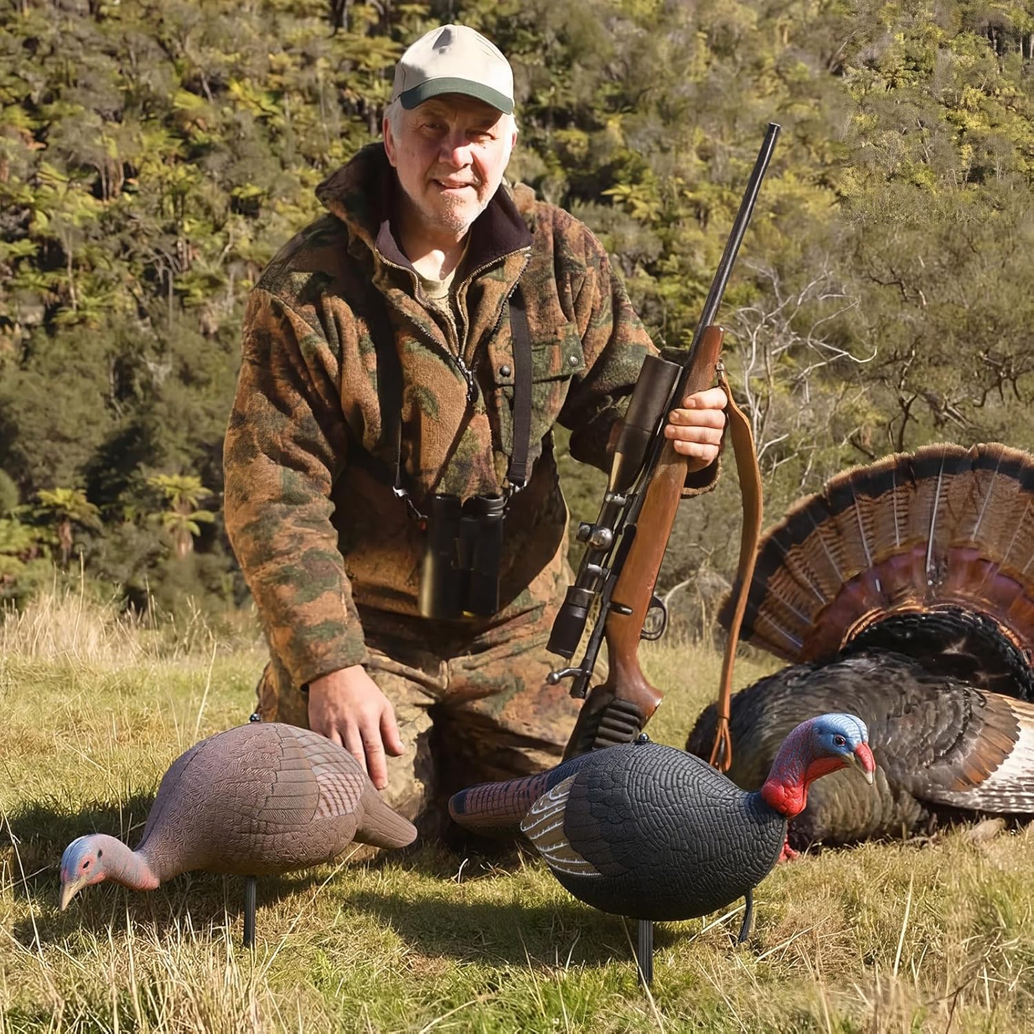 Collapsible Hen and Jake Combo Decoy for Hunting - Lightweight Standing Lifelike Turkey Hunting Decoy with Stake for Field Forest Wood Ground Outdoor