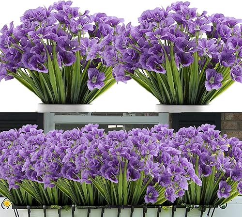 Flores artificiales para exteriores, 10 paquetes de flores falsas para exteriores, resistentes a los rayos UV, flor de primavera de seda sintética