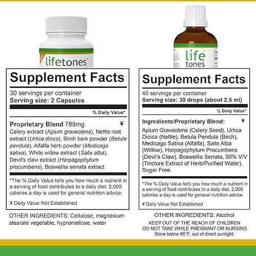 Miniatura 9 de Lifetones - Paquete de soporte de ácido úrico - Tintura y cápsulas - Comodidad articular, muscular y nerviosa - Aumenta la flexibilidad