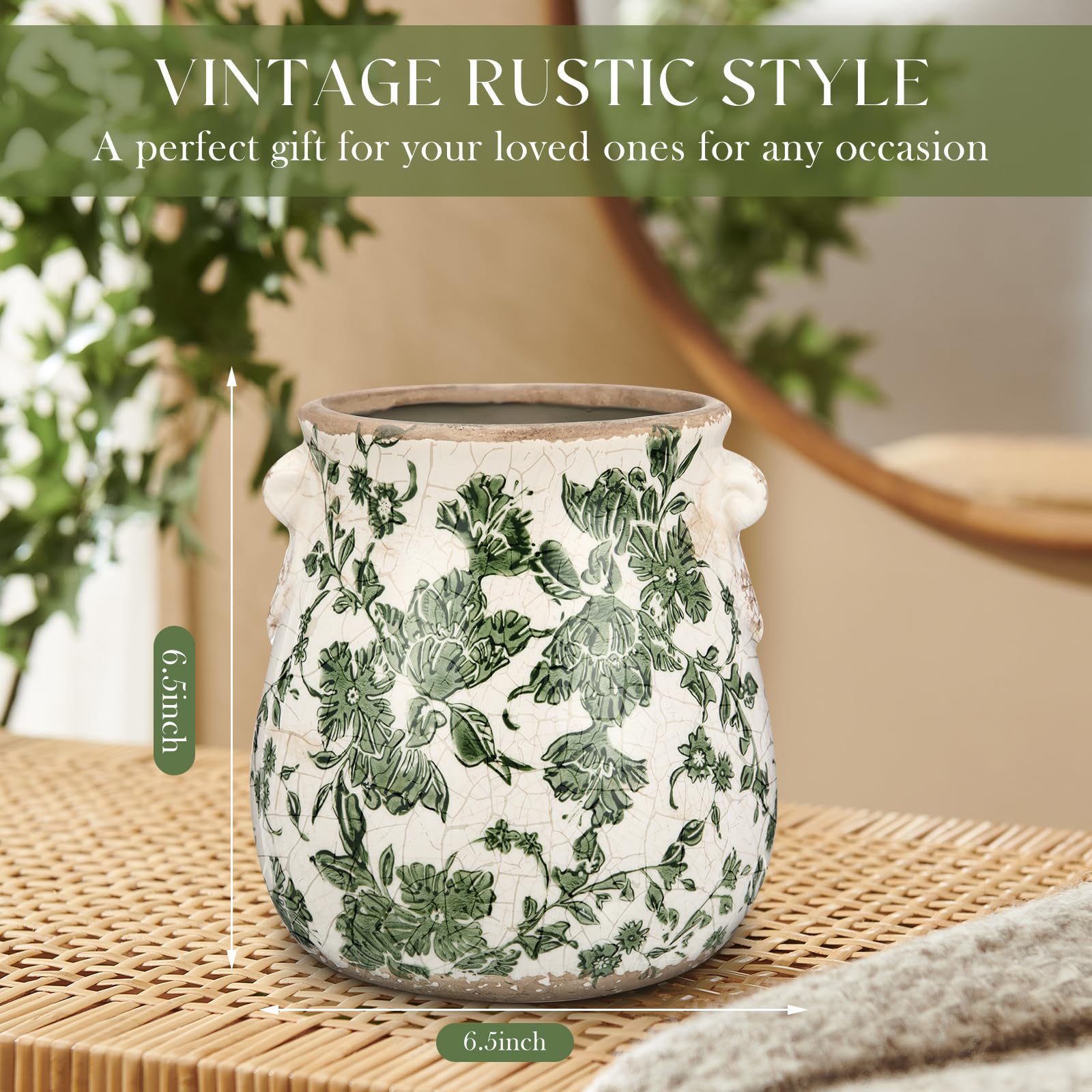 Amazon.com : Ninehaoou Ceramic Green Scroll Planter 6.5 Inch
