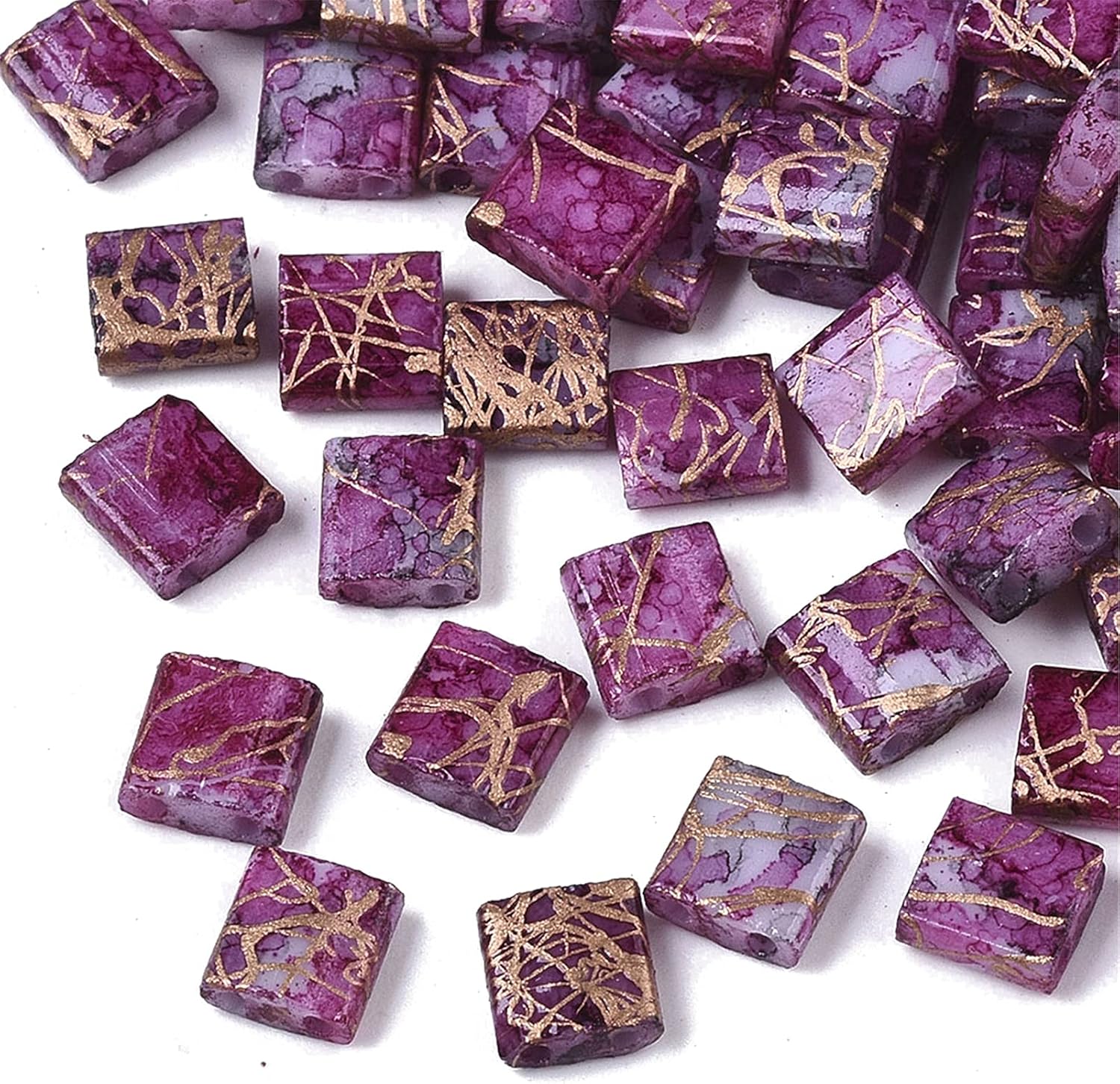 Craftdady 200Pcs 2-Hole Glass Seed Beads Flat Square Two Hole Carrier Beads Baking Paint Connector Beads for Multi-Strand Jewelry Bracelet Craft Making, Purple, 5x4.4-5.5mm