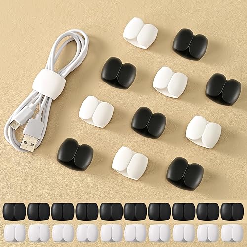 Paquete de 20 clips organizadores y almacenamiento de cables, versátil gestión de cables y cables de carga para viajes, escritorio y hogar, soportes
