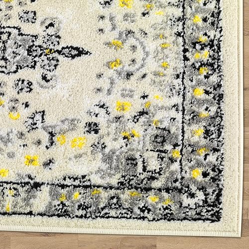 Vista 249 de Antep Rugs - Alfombra oriental de 5 x 7 con medallón tradicional para interior Siesta (beige crema, 5 pies 3 pulgadas x 7 pies)