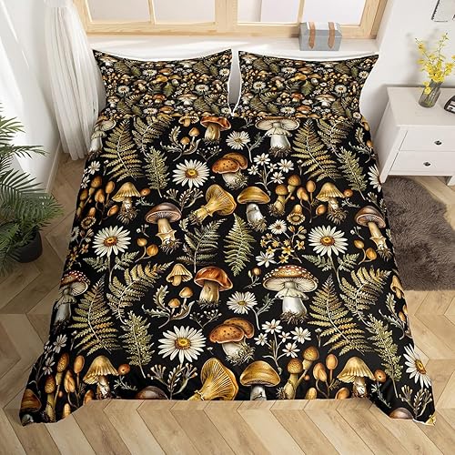 Miniatura 61 de Juego de funda de edredón de 3 piezas, diseño de hongos, diseño de hojas botánicas de acuarela y fresa, para niños, adolescentes, adultos, libélula