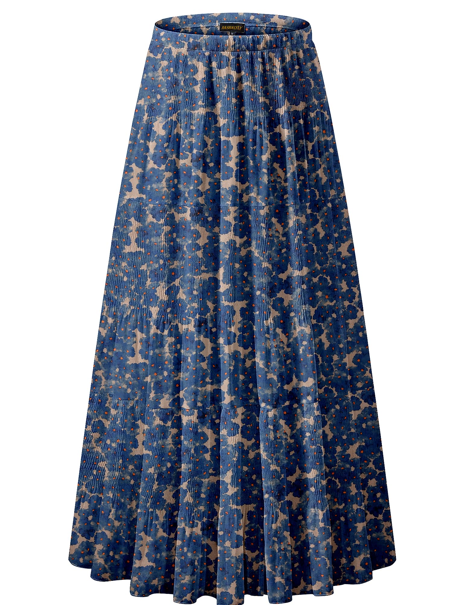 NASHALYLY Women's Chiffon Elastic High Waist Pleated A-Line Maxi Skirts
