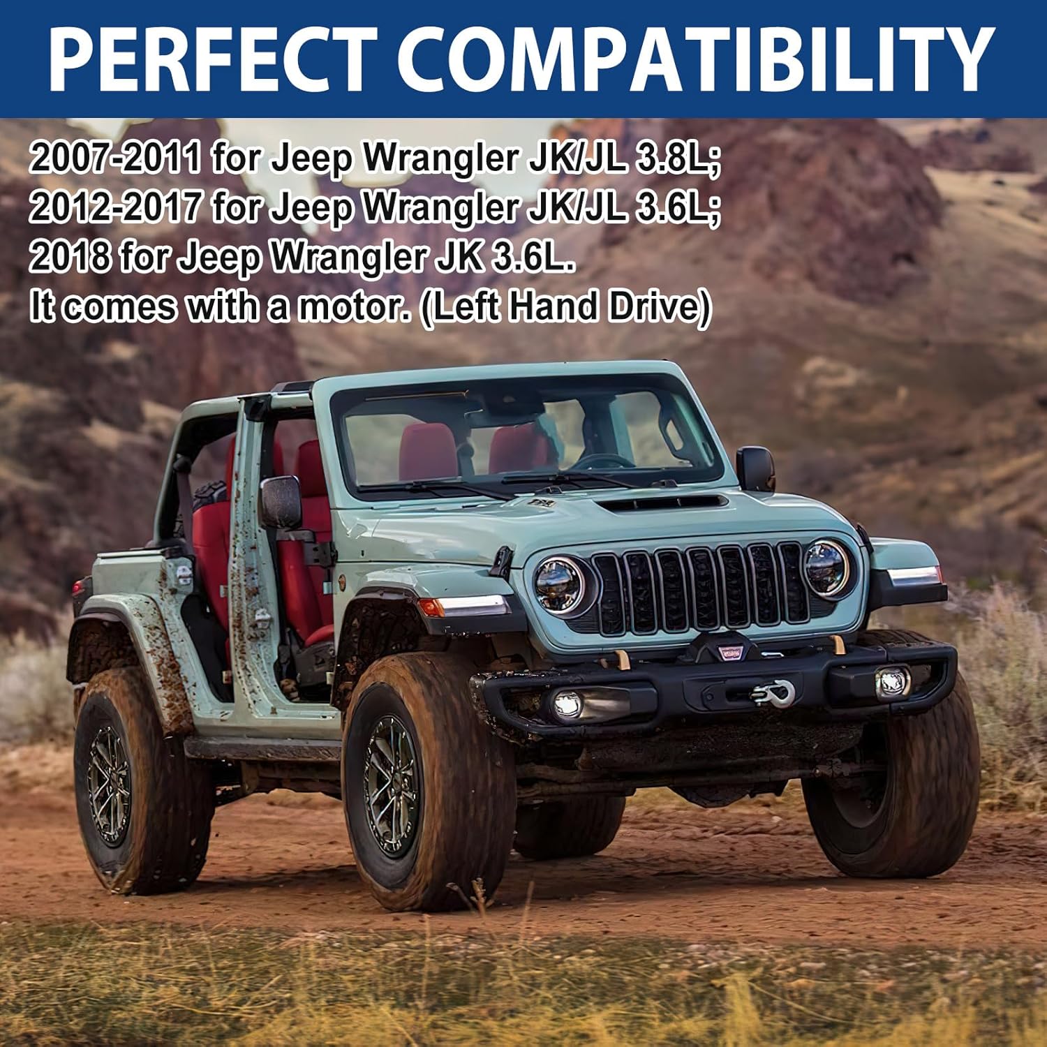 55077859AB Front Windshield Wiper Motor - and Linkage Assembly Compatible with 2007-2018 Jeep Wrangler 3.6L 3.8L, Replace# 55077859AD, 55077859AC