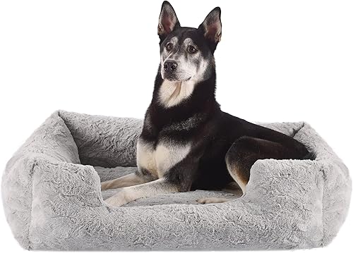 Best Friends by Sheri Lux Lounge Bed - Cama calmante de piel sintética para perro, gris, grande, 36 x 27 pulgadas