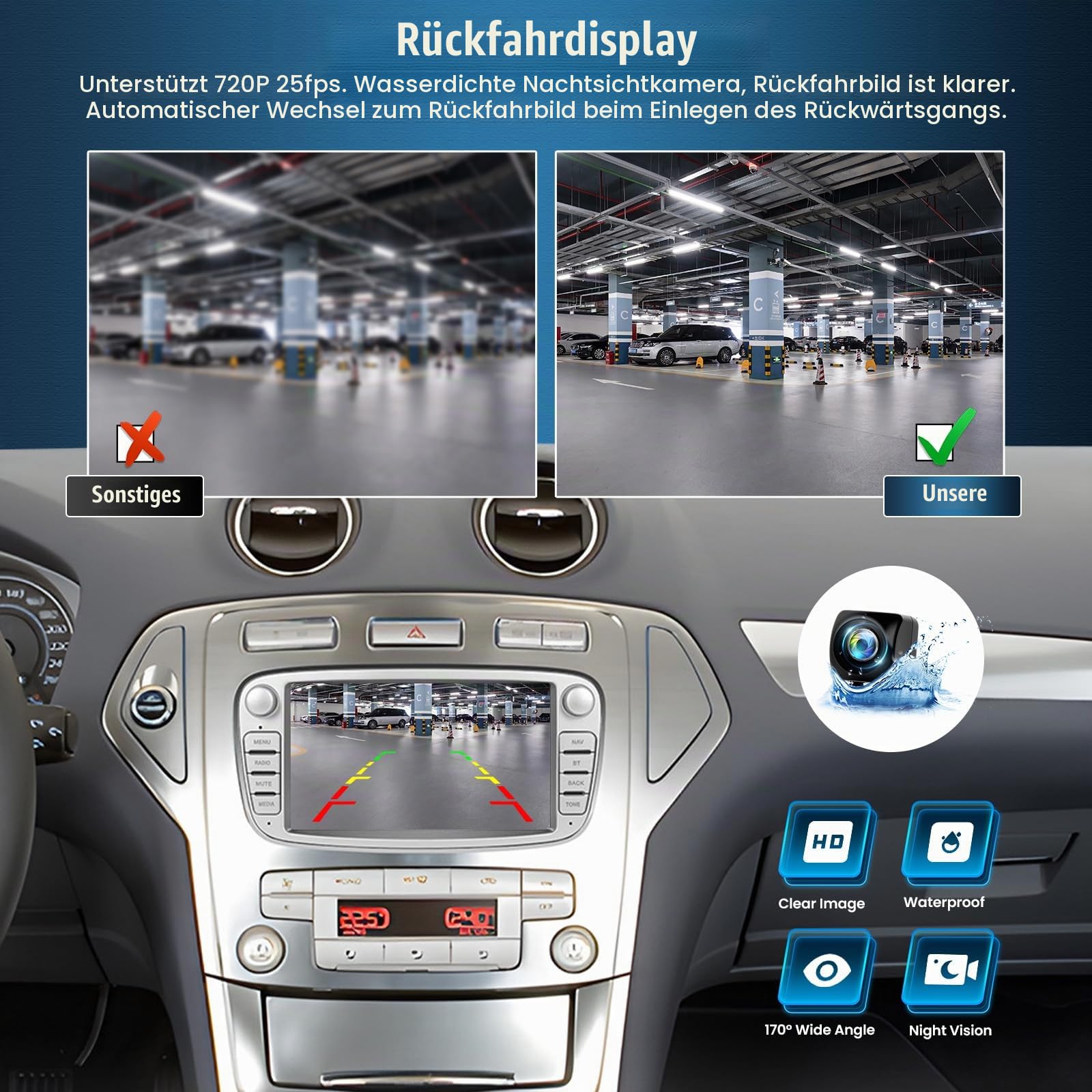 2G+64G Android 13 Autoradio mit Bluetooth für Ford Focus II mk2 Mondeo S-Max C-Max Galaxy Kuga mit Carplay Android Auto 7“ Touchscreen-Radio mit GPS WiFi FM/RDS EQ Mirror Link+Rückfahrkamera&Mic