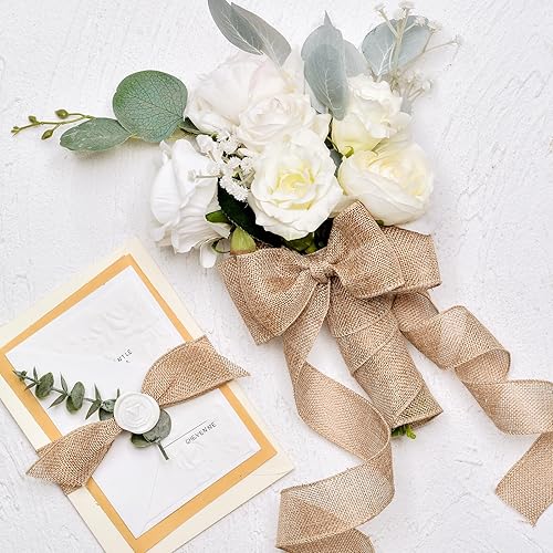 Miniatura 10 de Cinta de arpillera negra con alambre, 1 12 pulgadas, 10 yardas, cinta de yute para decoración de lazos, manualidades, envoltura de regalos, corona,