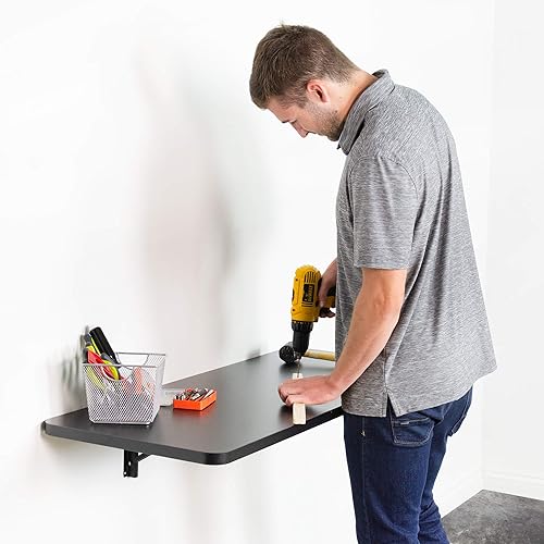 Miniatura 8 de VIVO Banco de trabajo plegable montado en la pared de 43 pulgadas, estante plegable para estación de trabajo con soportes de acero ajustables,