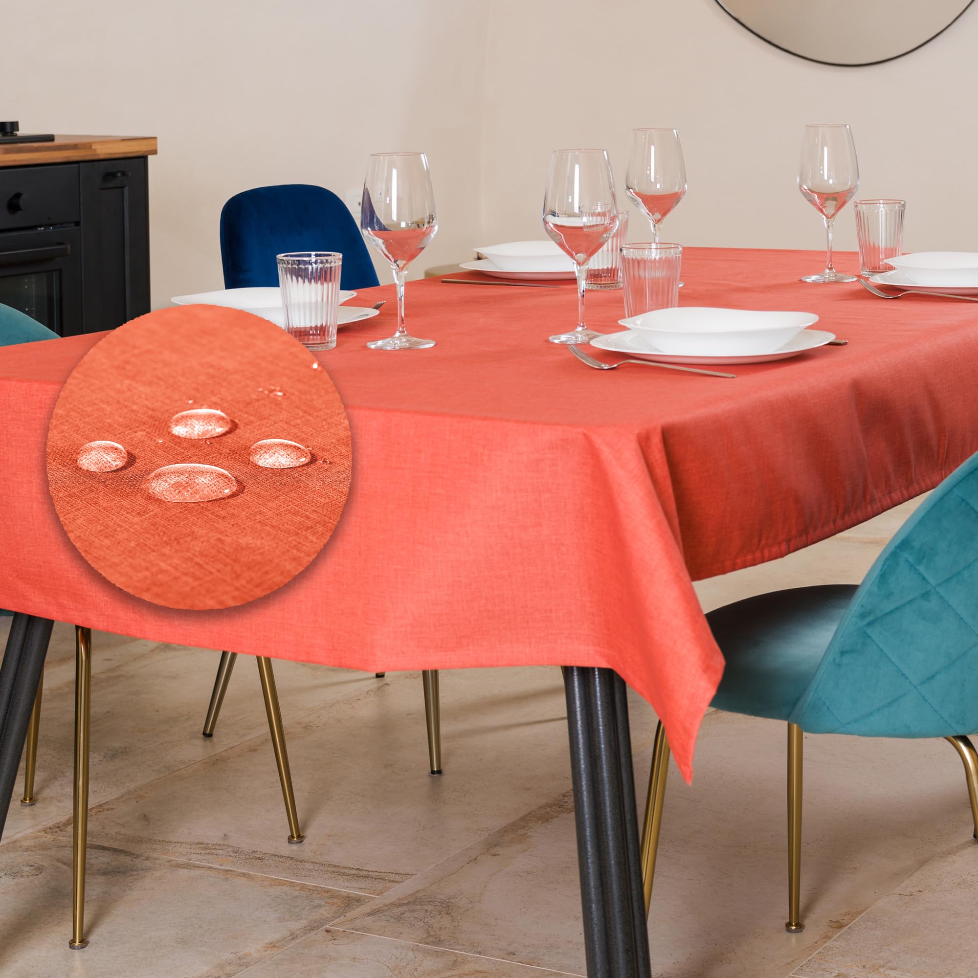 Flowen Tovaglia Antimacchia Impermeabile Orange 140x140 Made in Italy Tovaglie Copri Tavolo Natale Feste Interno Elegante Tavola Giardino Esterno Poliestere Idrorepellente