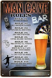 Funny Decorative Plaques Sign or Cave Decor, Cave Rules, Vintage Metal Beer for Home Basement Garage Mancave Vintage Style Wall Decor, 8 x 12 Inch (53568)