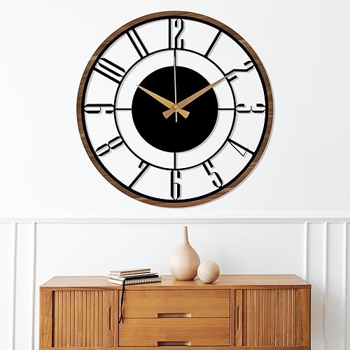 Mid Century Modern Wall Clock, Metal with Wooden Wall Clock