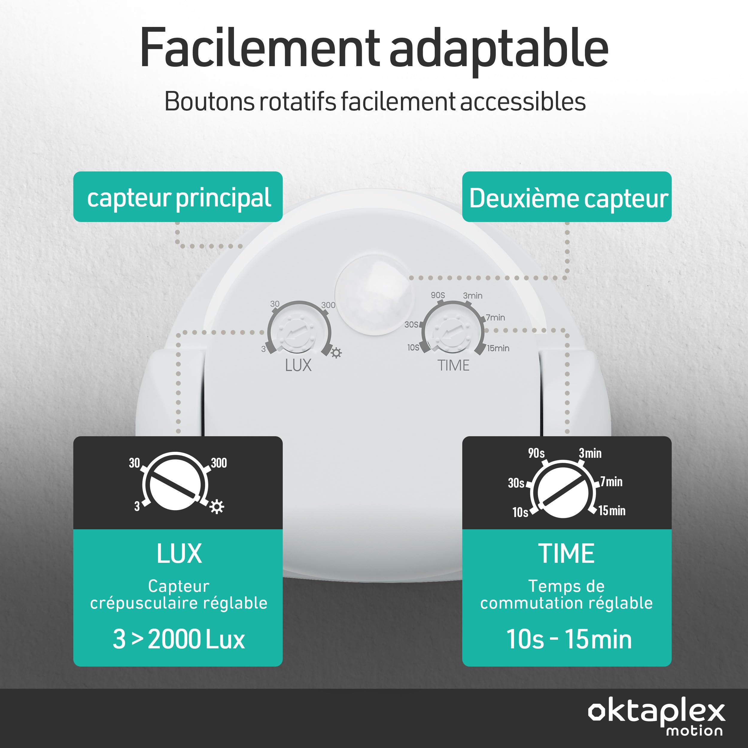 Oktaplex Lot de 2 Bea détecteur de Mouvement extérieur avec Support d’Angle