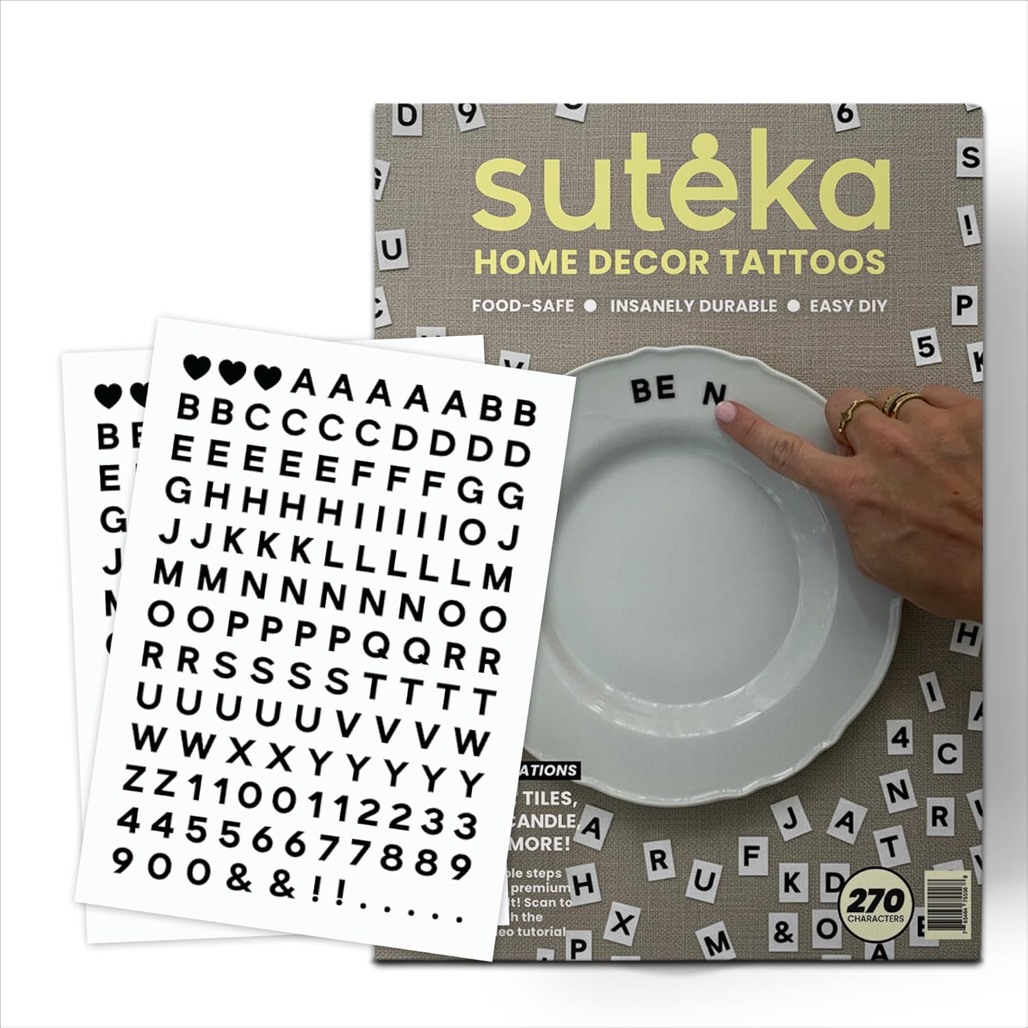 Black Small Letter Tattoos Sticker Set - Temporary Tattoos - 270 Characters - Cute Stickers - Vinyl Stickers - Durable Peel-and-Stick Design - Waterproof Stickers - Waterproof Stickers