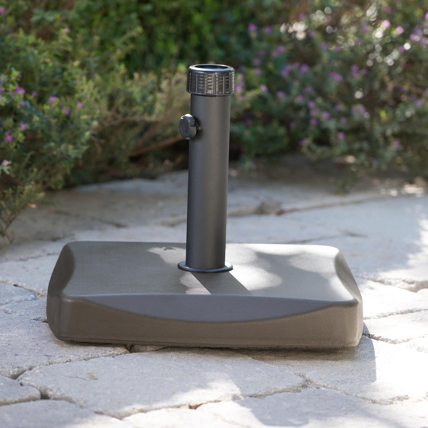 Square Patio Umbrella Base Stand, 55 lbs, 17.90 x 17.90 x 3.50 Inch, Brown, Outdoor Umbrella Holder