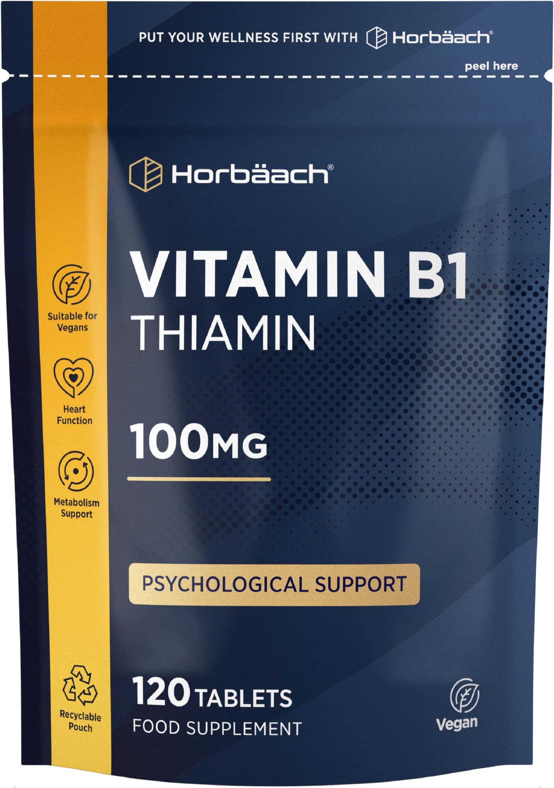 Vitamin B1 Thiamine 100mg Tablets | 120 Count (4 Months Supply) | High Strength Vitamin B1 | Suitable for Vegetarians and Vegans | by Horbaach