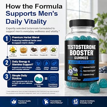 Testosterone Booster Gummies to Support T Levels,Strength&Vitality,60Chews