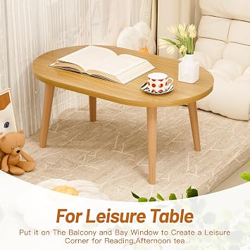 Small Coffee Table, Low Table with Solid Wood Legs, 23.6 Mini Oval Accent Table Side End Table, Floor Table Desk for Sitting on The Floor, Coffee Tea Table for Living Room, Dorm, Apartment, Natural