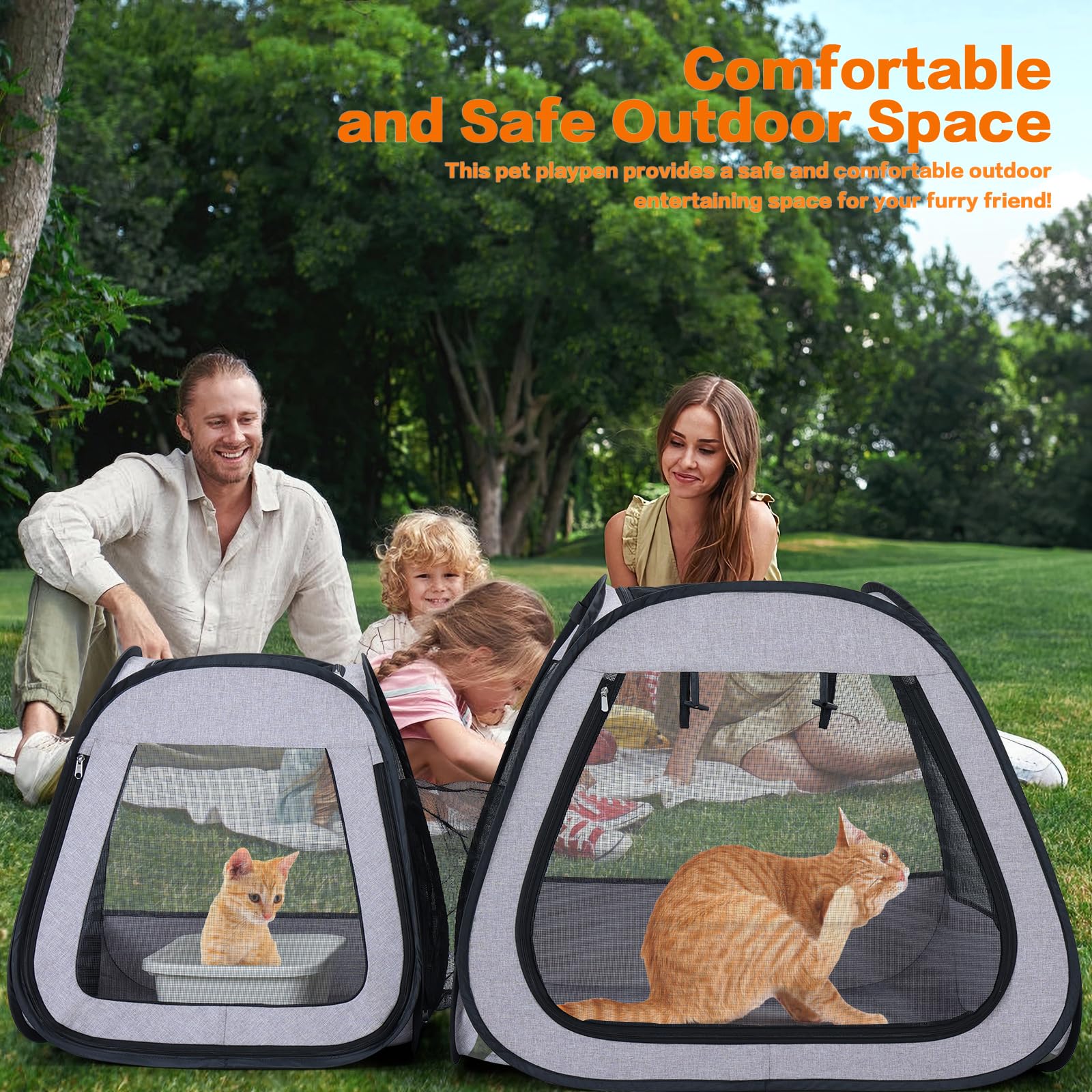 Portable Cat & Dog Playpen - 3-Part Detachable Enclosure With Tunnel, Tent, Waterproof Bottom For Travel & Camping
