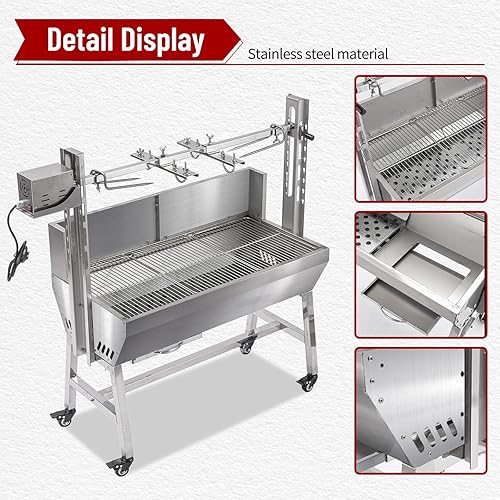 Miniatura 3 de Parrilla eléctrica para asador de 37 pulgadas, asador de cordero para cerdo, asador de asador de cerdo, capacidad de 132 libras con altura