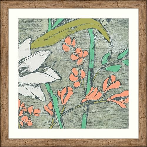 Amanti Art Framed Wall Art Print 36x36 Tropicana I by Jennifer Goldberger, Flowers Wall Art, Vintage Decor, Large Poster Painting Artwork for Living