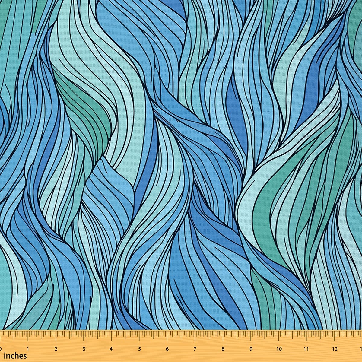 Teal Fabric by The Yard,Abstract Art Ocean Wave Upholstery Fabric for Chairs,Geometric Leaf Style Decorative Fabric for Upholstery and Home DIY Projects,10 Yards,(L920*W150cm) Mint Green Blue — image 1