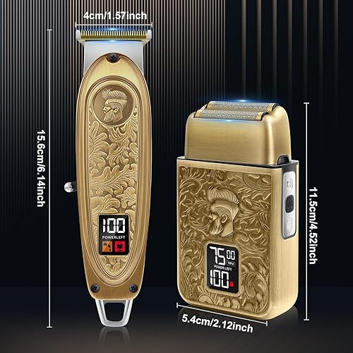 Miniatura 8 de GEC Kit profesional de afeitado eléctrico y peluquero para hombre, afeitadora de papel de aluminio, cuchillas en T de titanio, recortadora