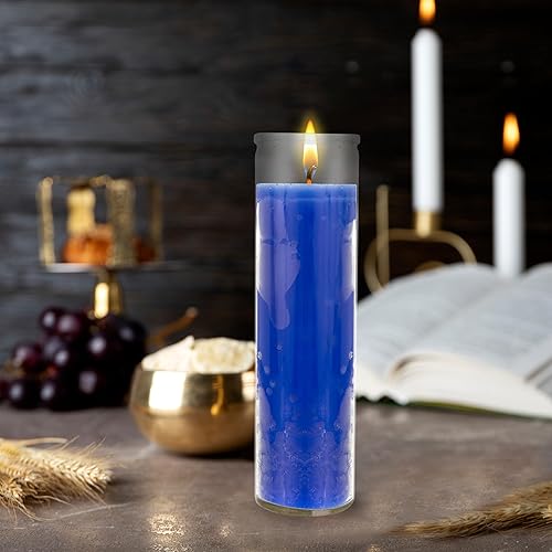 Miniatura 8 de Mega Candles 3 velas de oración devocional de vidrio de 7 colores sin perfume, velas de cera vertida a mano de 2 x 8 pulgadas, ideal para santuario,