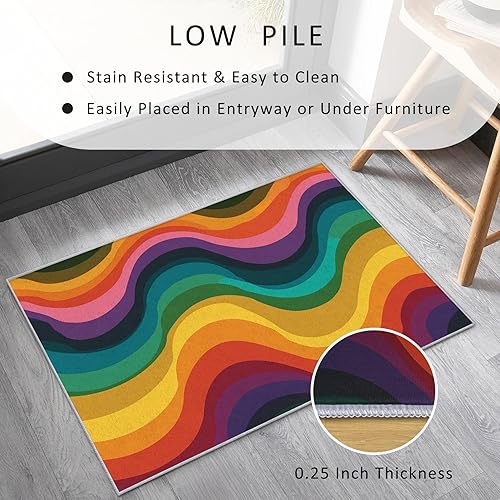 Miniatura 5 de 70s Small Rug 2x3 Retro Rainbow Abstract Art Pattern, Washable Entryway Bedroom Kitchen Doormat, 70s Retro Decor for Home, Soft Non Slip Indoor Door