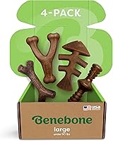 Benebone Large 4-Pack Durable Dog Chew Toys for Aggressive Chewers - Real Flavors, Made in USA for Dogs Under 90 lbs