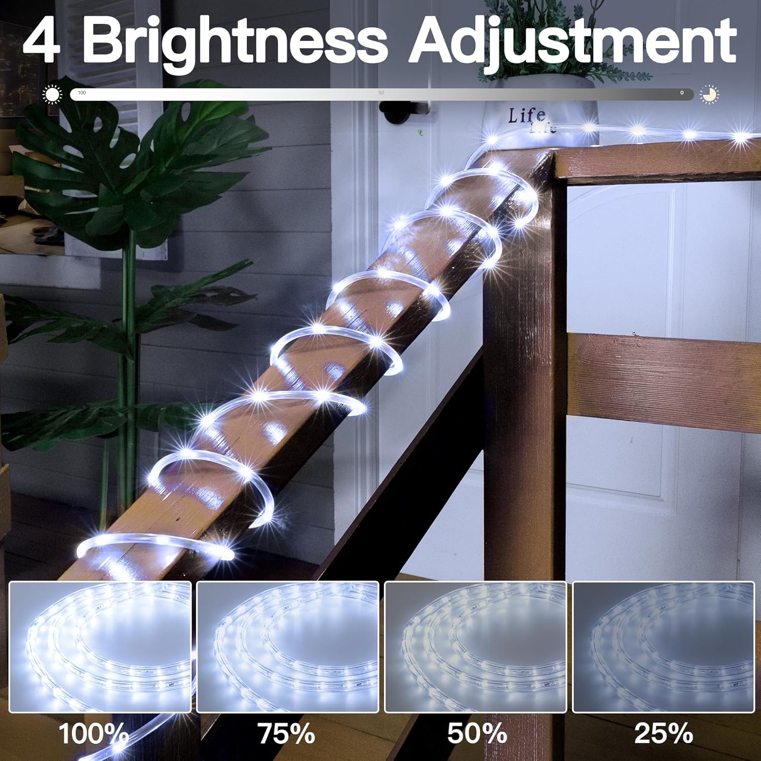 100FT 600LED Rope Lights Outdoor, IP68 Waterproof String Lights with Plug & Remote, Rope Lights for Outside, Patio, Pool, Bedroom, Party, Indoor Decoration (White)