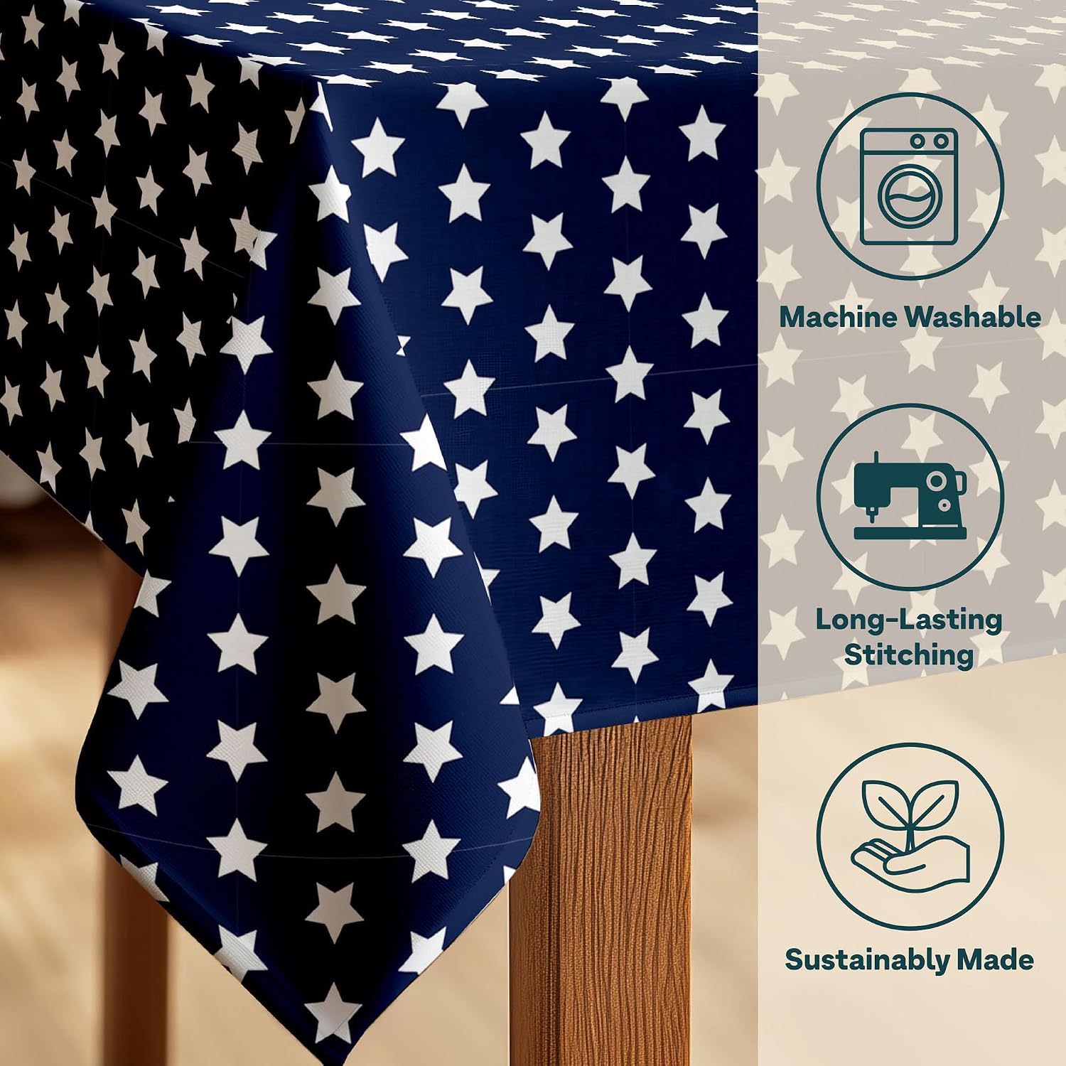 Winslow & Brody Old Glory Stars 4th of July Tablecloth | Made in America | Independence Day Summer Home Kitchen Patriotic Table Decorations - 60 Inch Round Tablecloth