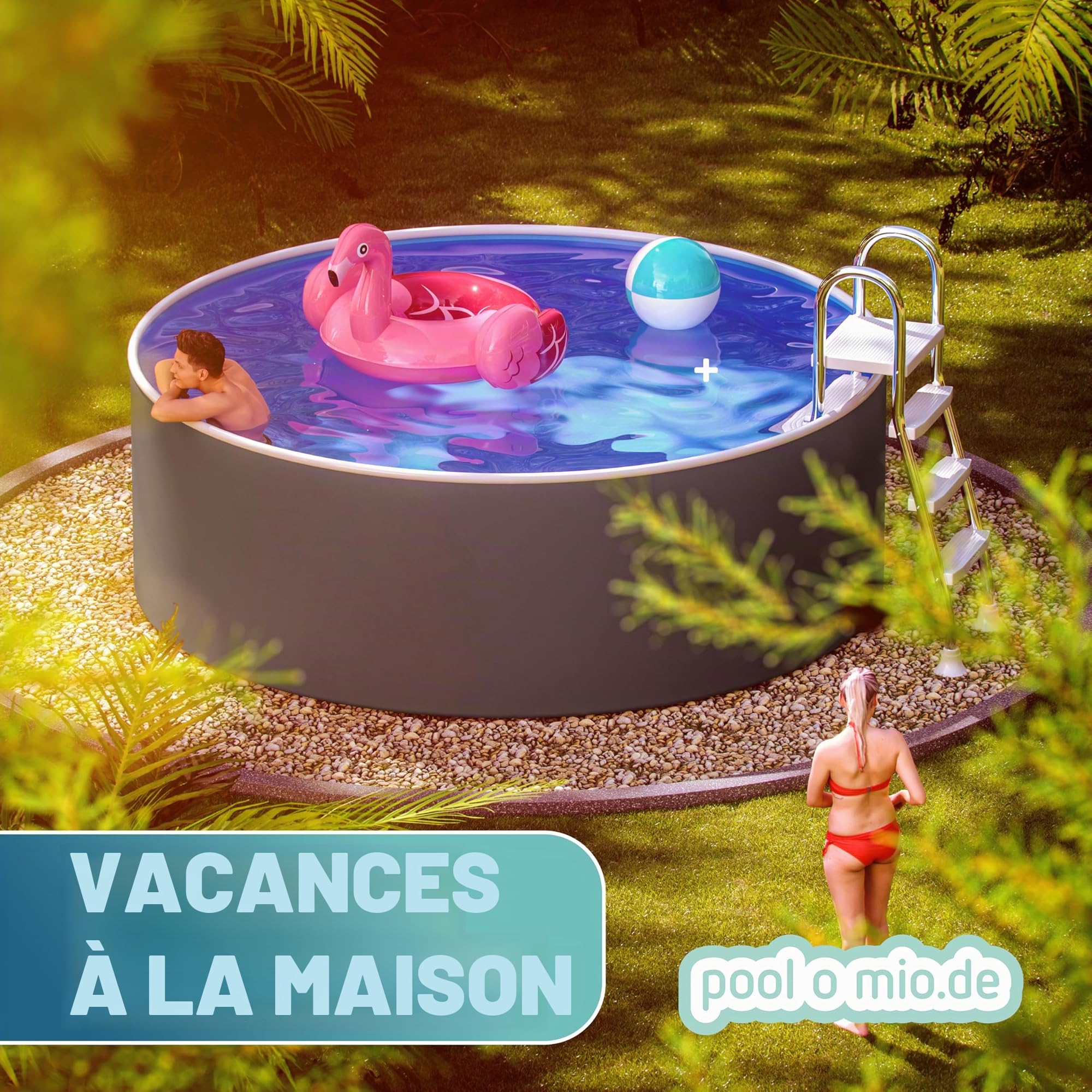 poolomio® Piscine Ronde à Paroi en Acier 460 x 120 cm Graphite/Blanc | Robuste Pour Jardin Hors Sol ou Encastrable | Kit Complet avec Film Intérieur 0,5 mm, Skimmer et Buse