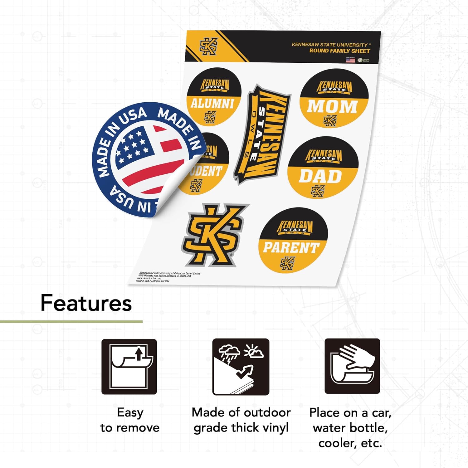 Desert Cactus Kennesaw State University Sticker Owls KSU Vinyl Decals Laptop Water Bottle Car Scrapbook (Round Family) - Image 2