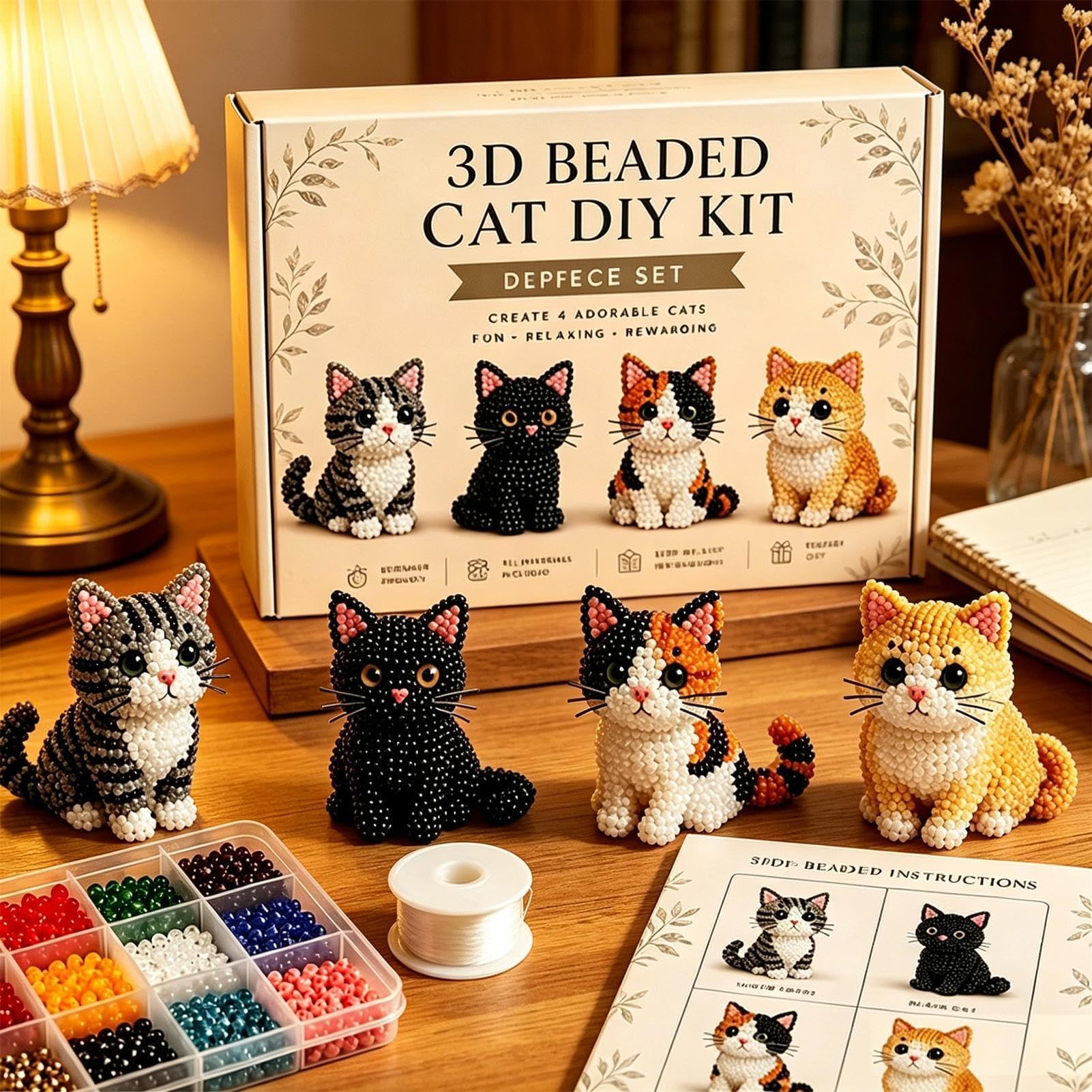 Set de Animales con Abalorios, Kit de fabricación Animales con Cuentas, pequeño Kit Bricolaje en 3D, Juego elaboración Gatos Lindos for Principiantes(B)
