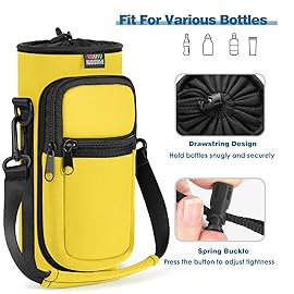 Nuovoware Water Bottle Carrier Bag, 25oz/32oz Bottle Pouch Holder, Adjustable Shoulder Hand Strap 2 Pocket Sling Neoprene Sleeve Sports Accessories for Hiking Travelling Camping, Yellow