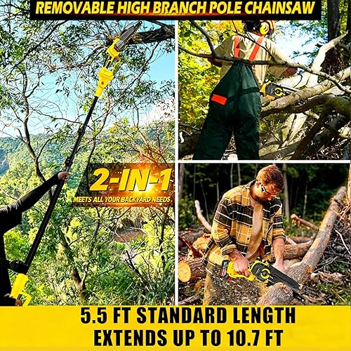 Miniatura 2 de Sierra de poste eléctrica inalámbrica 2 en 1 para poda de árboles, mini motosierra de 8 Incn alimentada por batería con 2 baterías de 42 V y